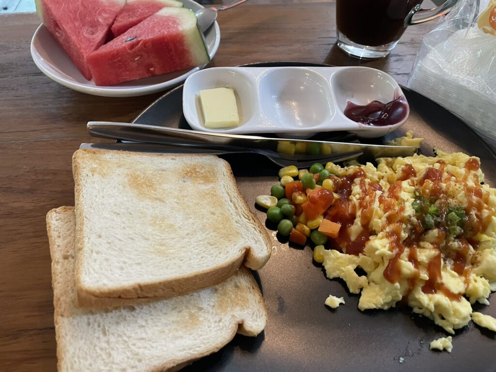 breakfast at a hostel in bangkok
