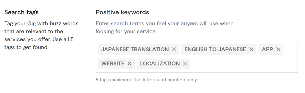Fiverrのsearch tagのスクリーンショット